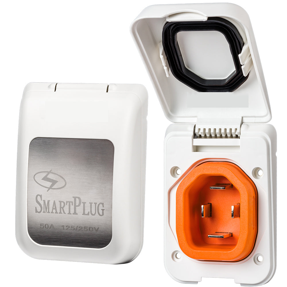 SmartPlug 50 AMP Male Non-Metallic Inlet Cover - White - Deckhand Marine Supply