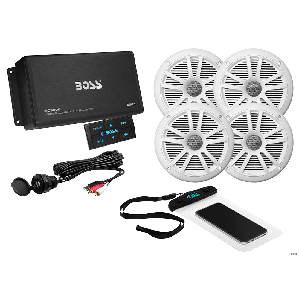 Boss Audio ASK904B.64 4 Channel Amplifier  2 Pairs of 6.5" Speaker Kit - White - Deckhand Marine Supply