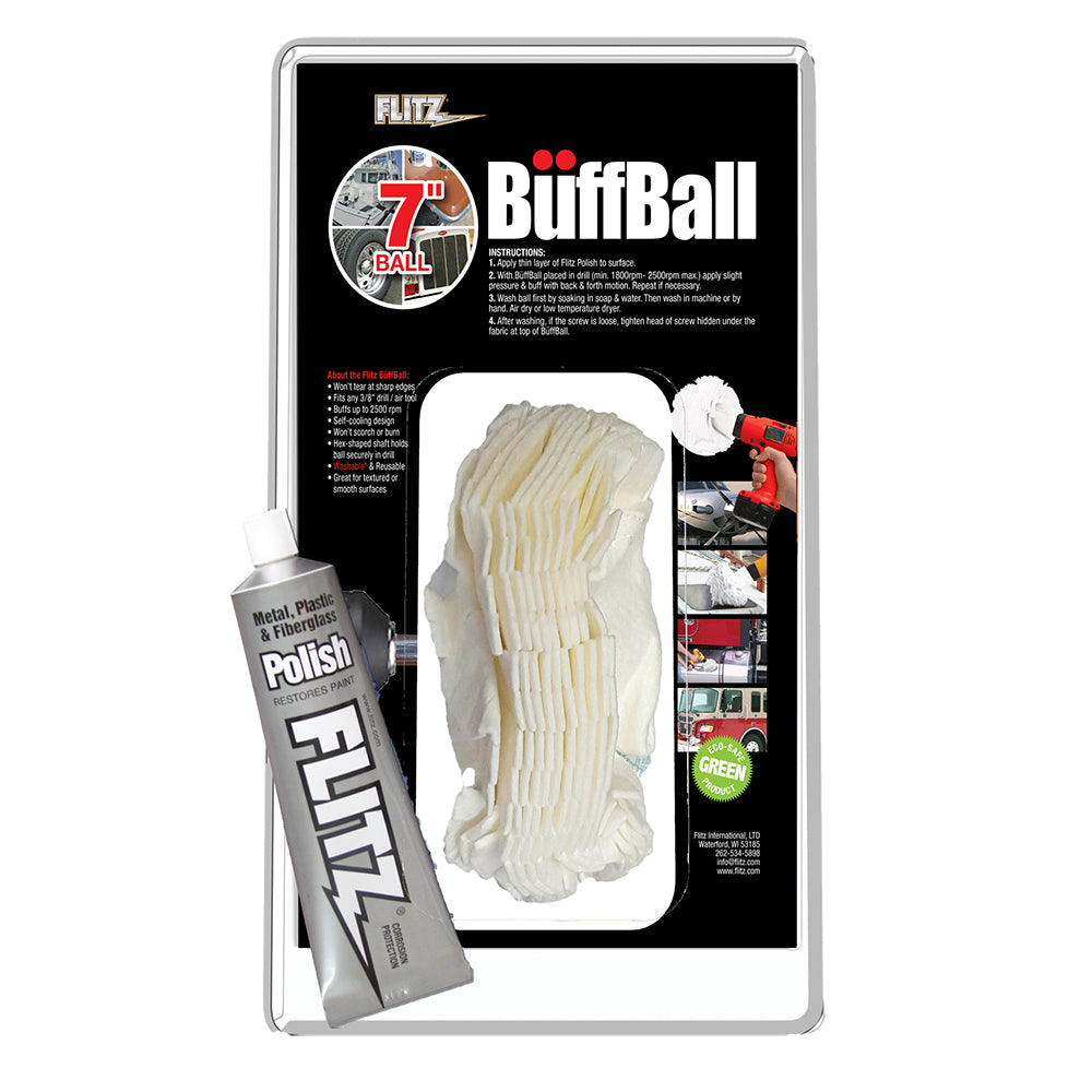Flitz Buff Ball - Extra Large 7" - White w/1.76oz Tube Flitz Polish - Deckhand Marine Supply