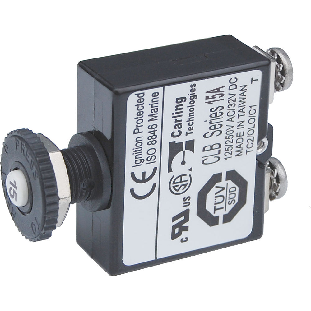 Blue Sea Push Button Reset Only Screw Terminal Circuit Breaker - 15 Amps - Deckhand Marine Supply