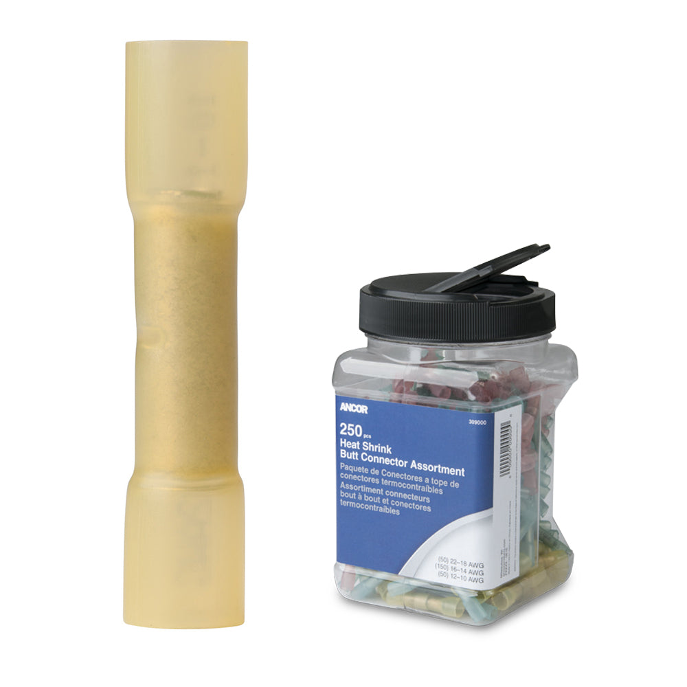 Ancor 12-10 AWG Heat Shrink Butt Connector - 200-Pieces - Jar - Deckhand Marine Supply