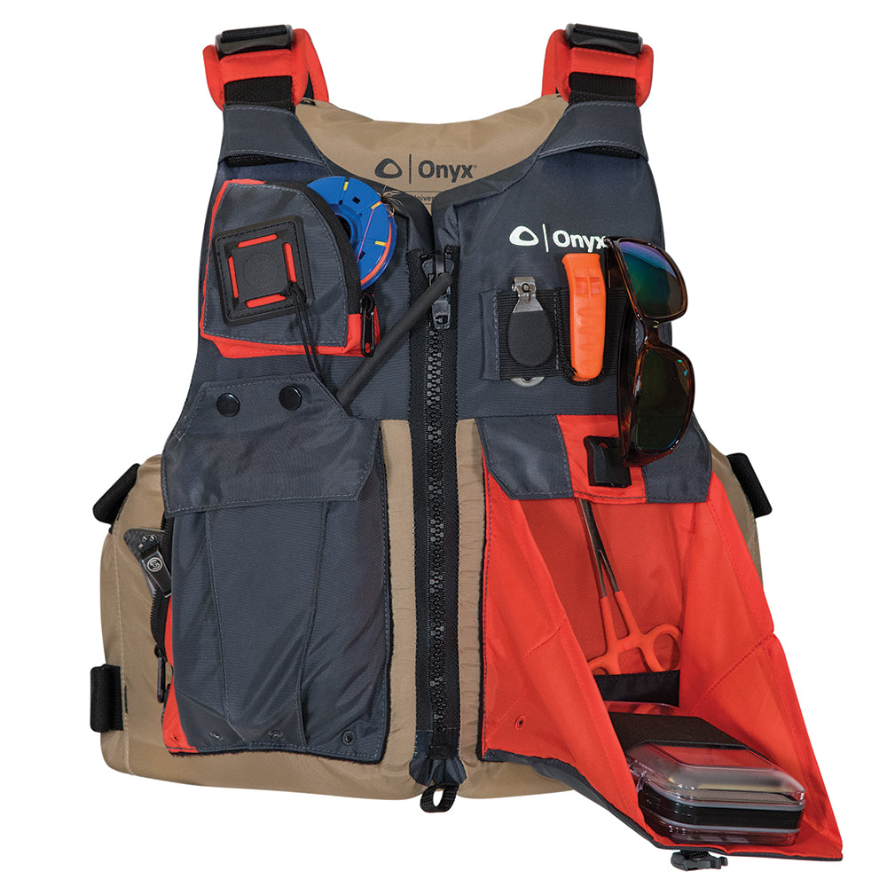 Onyx Kayak Fishing Vest - Adult Universal - Tan/Grey - Deckhand Marine Supply