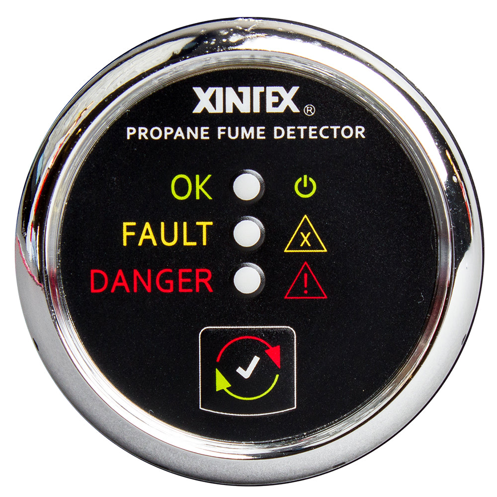 Fireboy-Xintex Propane Fume Detector w/Plastic Sensor - No Solenoid Valve - Chrome Bezel Displa - Deckhand Marine Supply