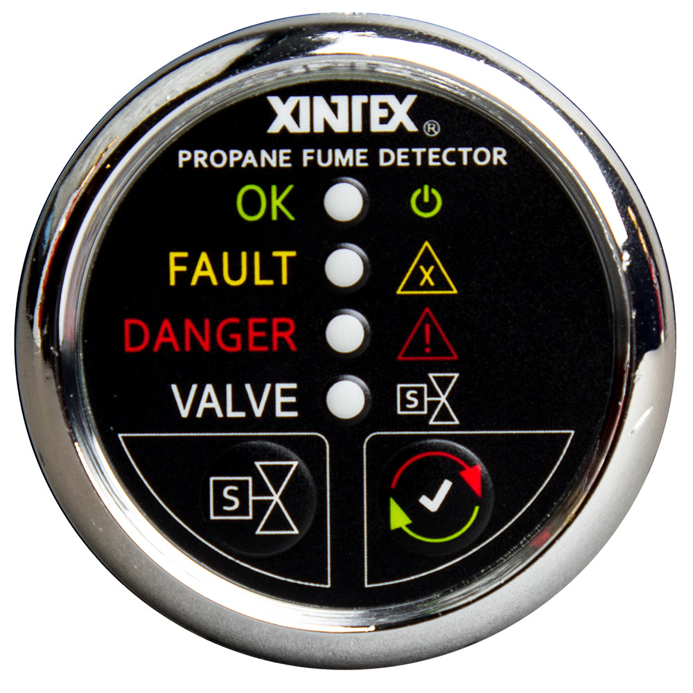 Fireboy-Xintex Propane Fume Detector w/Plastic Sensor  Solenoid Valve - Chrome Bezel Display - Deckhand Marine Supply