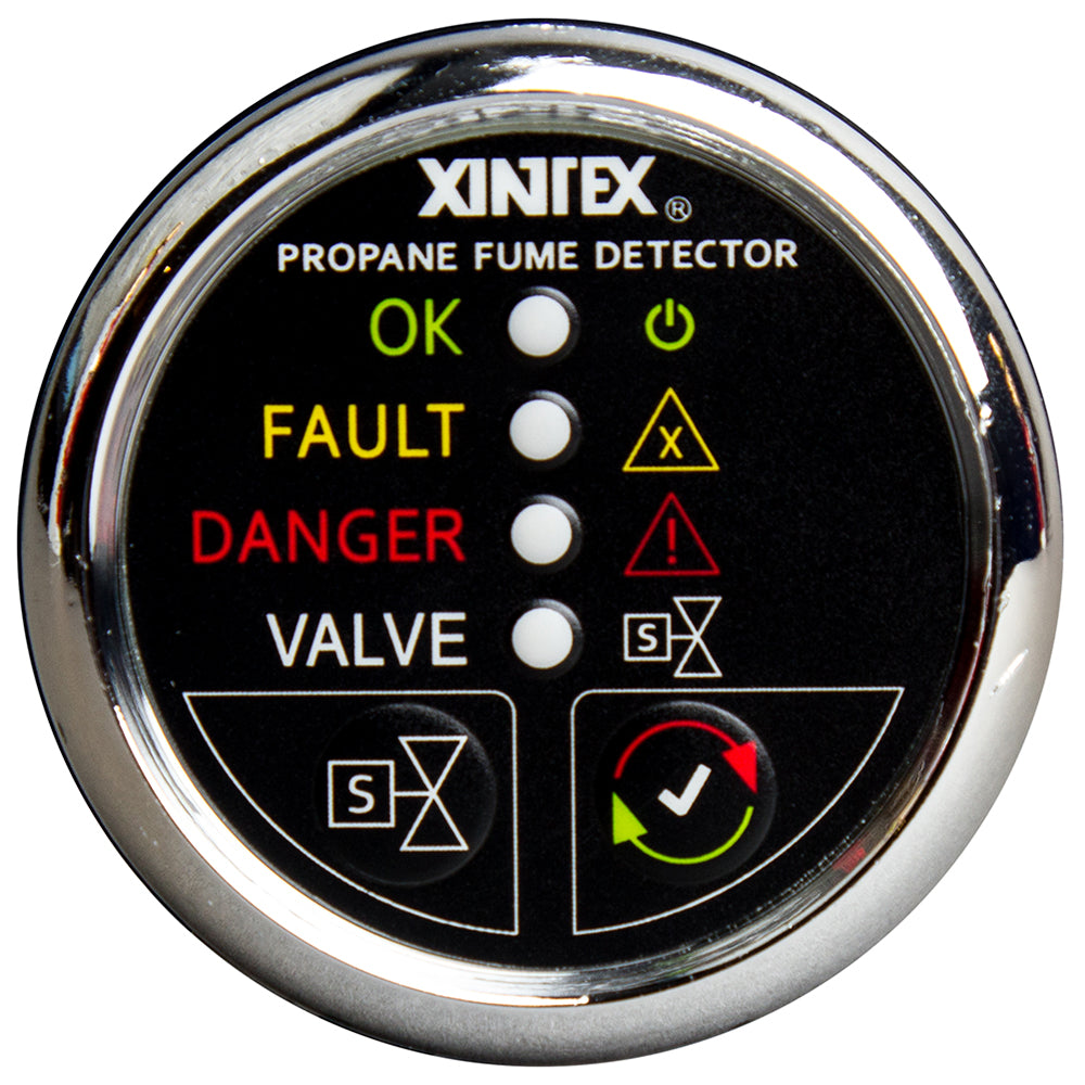 Fireboy-Xintex Propane Fume Detector w/Automatic Shut-Off  Plastic Sensor - No Solenoid Valve - Chrome Bezel Display - Deckhand Marine Supply