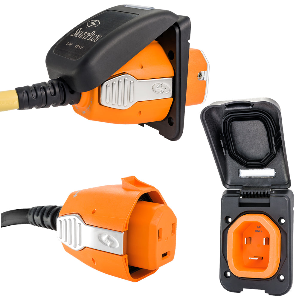 SmartPlug 30 AMP Inlet  Female Cord Connector Combo - Black - Deckhand Marine Supply