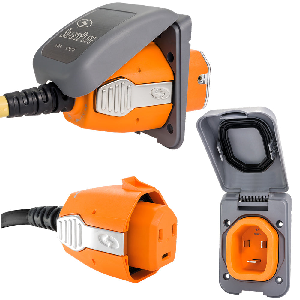 SmartPlug 30 AMP Inlet  Female Cord Connector Combo - Grey - Deckhand Marine Supply