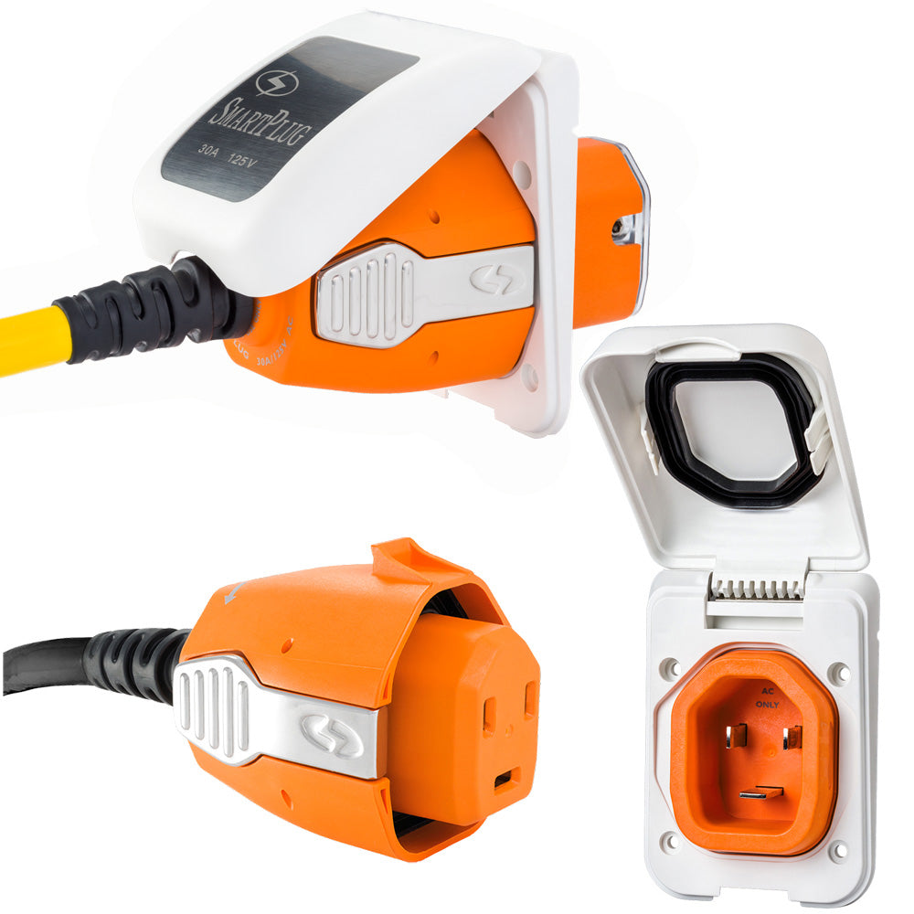SmartPlug 30 AMP Inlet  Female Cord Connector Combo - White - Deckhand Marine Supply