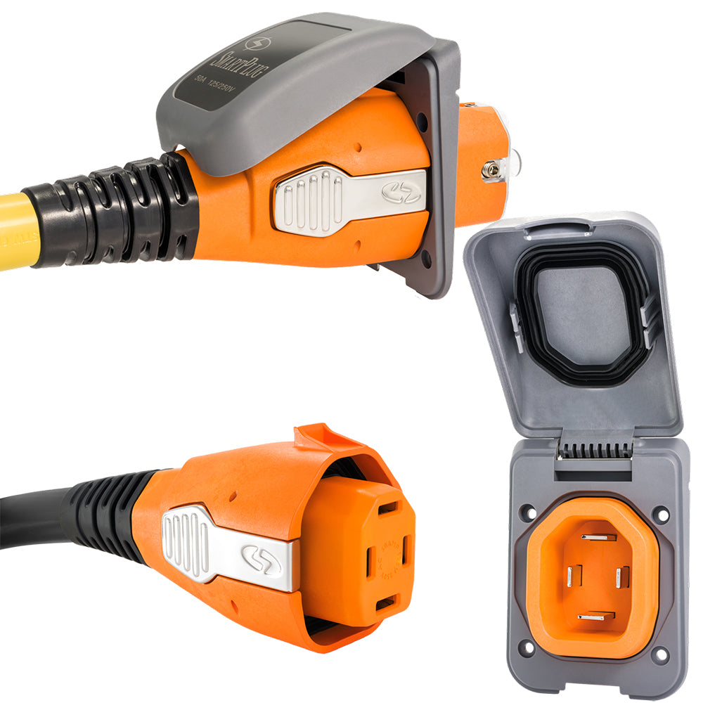 SmartPlug 50 AMP Inlet  Female Cord Connector Combo - Grey - Deckhand Marine Supply