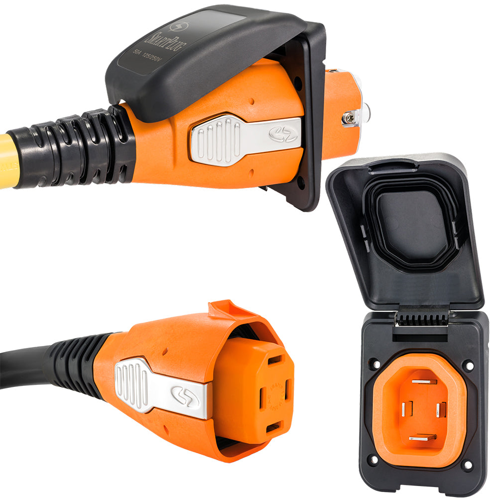SmartPlug 50 AMP Inlet  Female Cord Connector Combo - Black - Deckhand Marine Supply