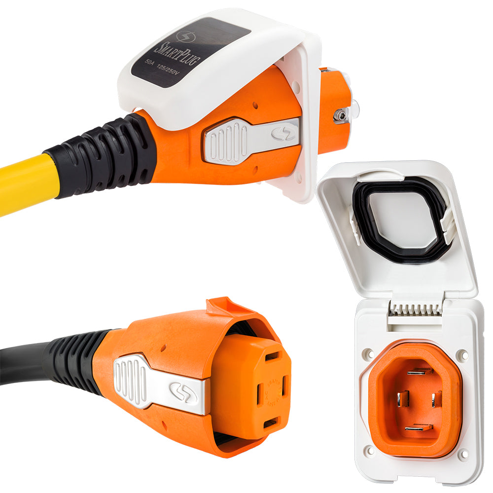 SmartPlug 50 AMP Inlet  Female Cord Connector Combo - White - Deckhand Marine Supply