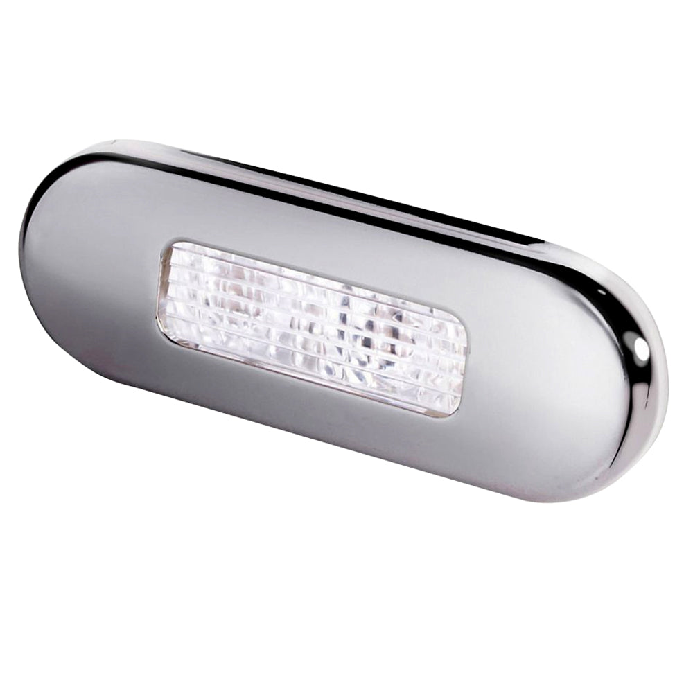 Hella Marine Surface Mount Oblong LED Courtesy Lamp - White LED - Stainless Steel Bezel - Deckhand Marine Supply