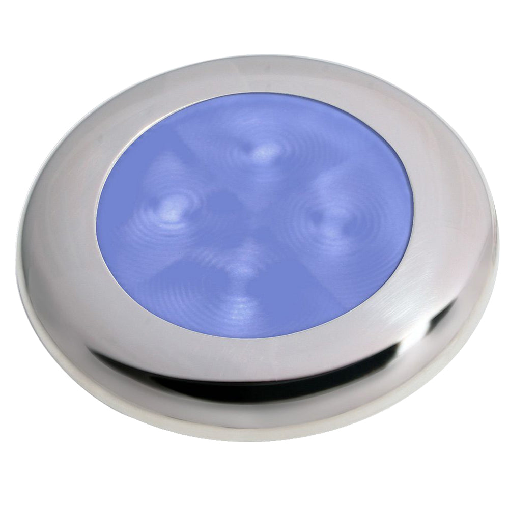 Hella Marine Slim Line LED 'Enhanced Brightness' Round Courtesy Lamp - Blue LED - Stainless Steel Bezel - 12V - Deckhand Marine Supply