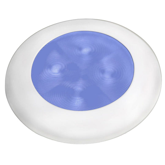 Hella Marine Slim Line LED 'Enhanced Brightness' Round Courtesy Lamp - Blue LED - White Plastic Bezel - 12V - Deckhand Marine Supply