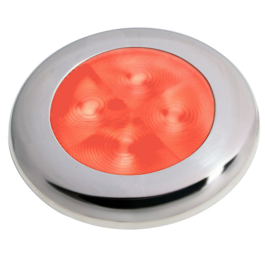 Hella Marine Slim Line LED 'Enhanced Brightness' Round Courtesy Lamp - Red LED - Stainless Steel Bezel - 12V - Deckhand Marine Supply