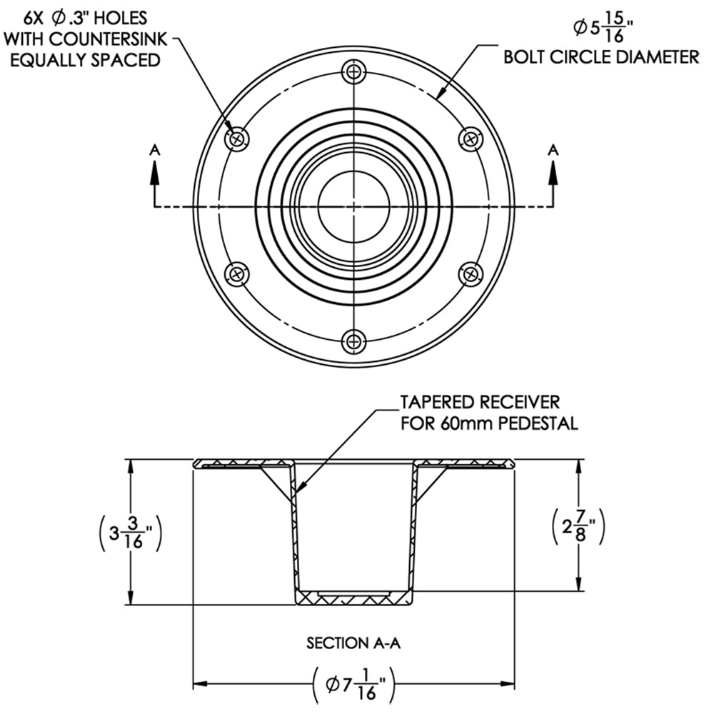 TACO Table Support - Flush Mount - Fits 2-3/8" Pedestals - Deckhand Marine Supply