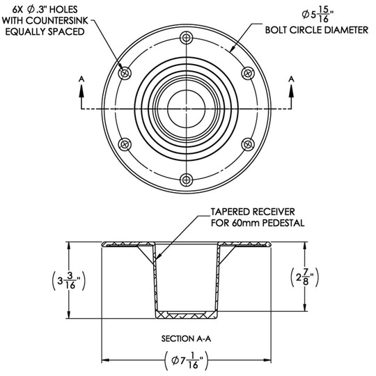 TACO Table Support - Flush Mount - Fits 2-3/8" Pedestals - Deckhand Marine Supply