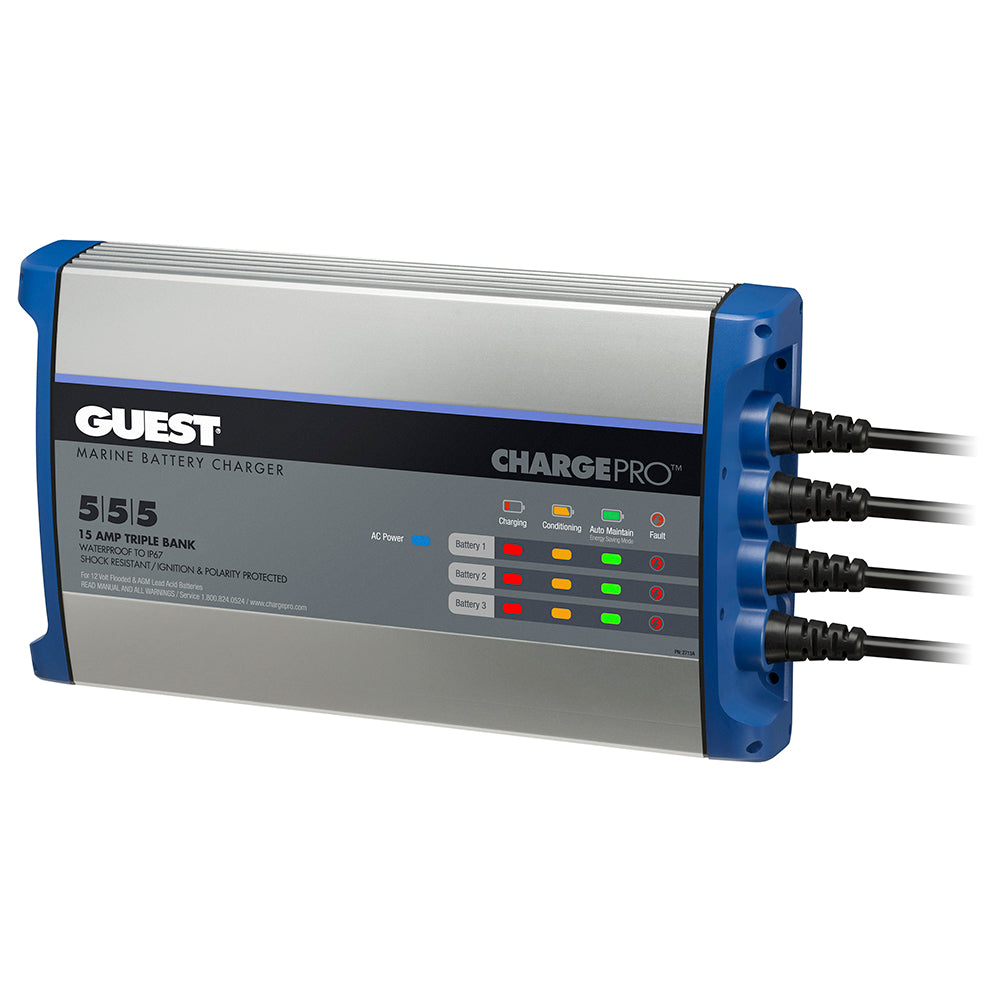 Guest On-Board Battery Charger 15A / 12V - 3 Bank - 120V Input - Deckhand Marine Supply