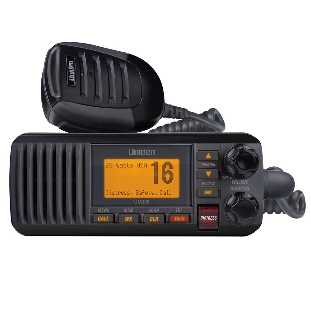 Uniden UM385 Fixed Mount VHF Radio - Black - Deckhand Marine Supply