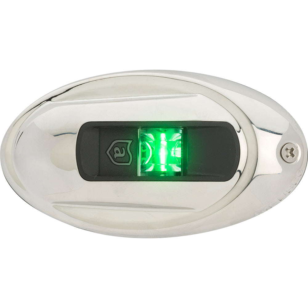 Attwood LightArmor Vertical Surface Mount Navigation Light - Oval - Starboard (green) - Stainless Steel - 2NM - Deckhand Marine Supply