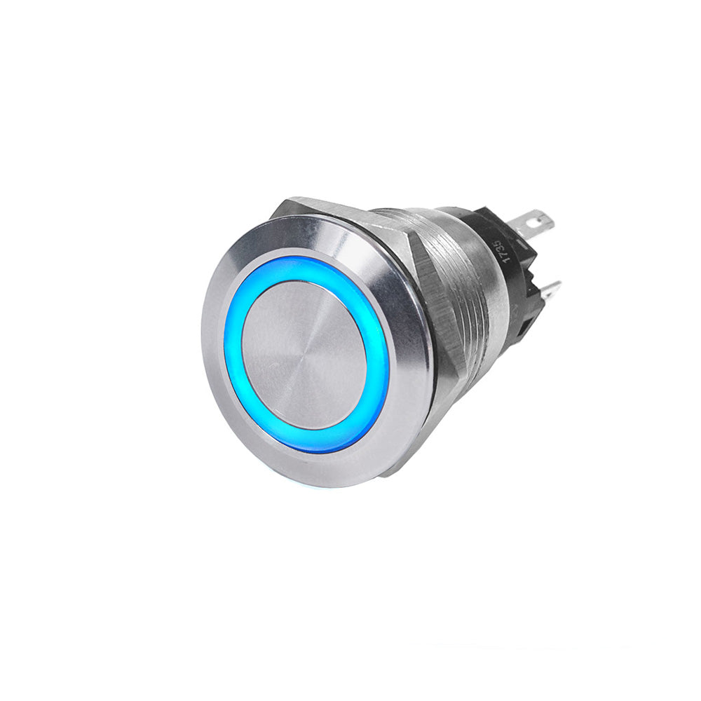 Blue Sea 4161 SS Push Button Switch - Off-(On) - Blue - 10A - Deckhand Marine Supply