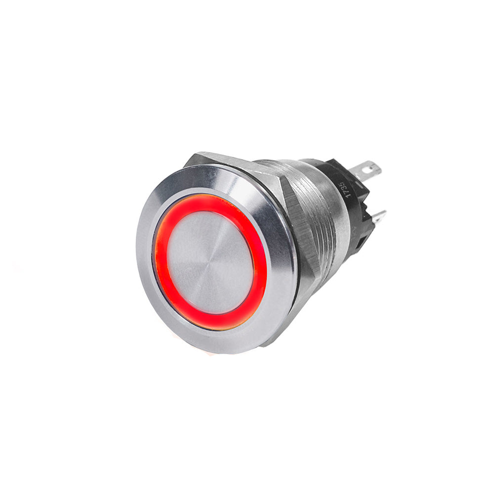 Blue Sea 4163 SS Push Button Switch - Off-(On) - Red - 10A - Deckhand Marine Supply