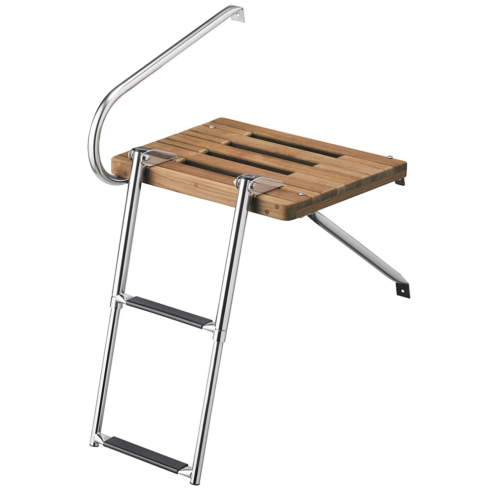 Whitecap Teak Swim Platform w/2-Step Telescoping Ladder f/Boats w/Outboard Motors - Deckhand Marine Supply