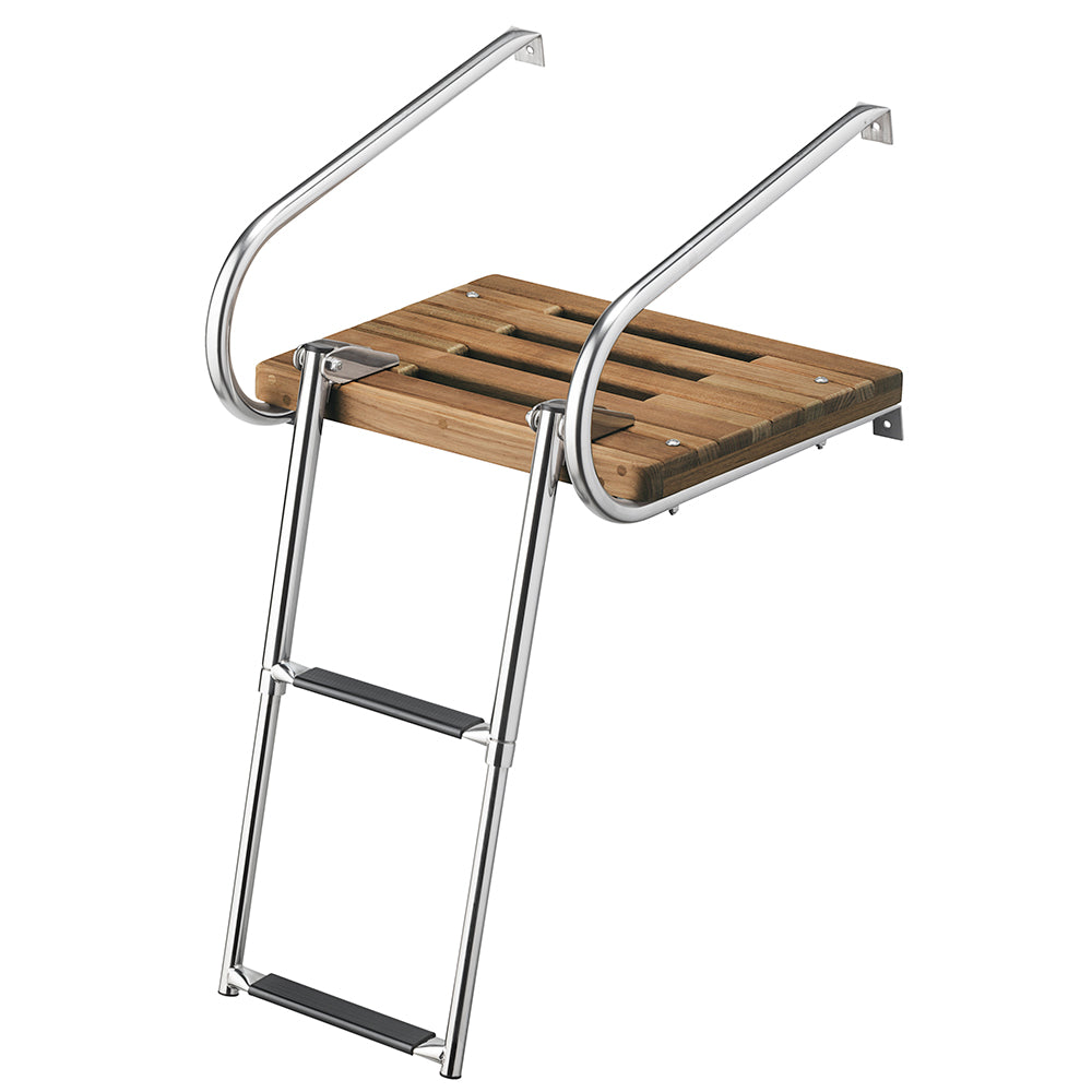 Whitecap Teak Swim Platform w/2-Step Telescoping Ladder f/Boats w/Inboard/Outboard Motors - Deckhand Marine Supply