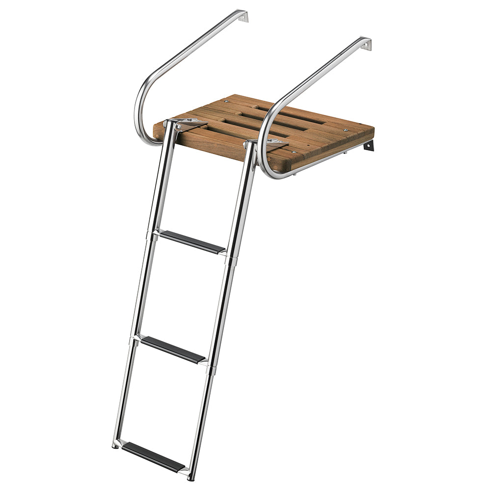 Whitecap Teak Swim Platform w/3-Step Telescoping Ladder f/Boats w/Inboard/Outboard Motors - Deckhand Marine Supply