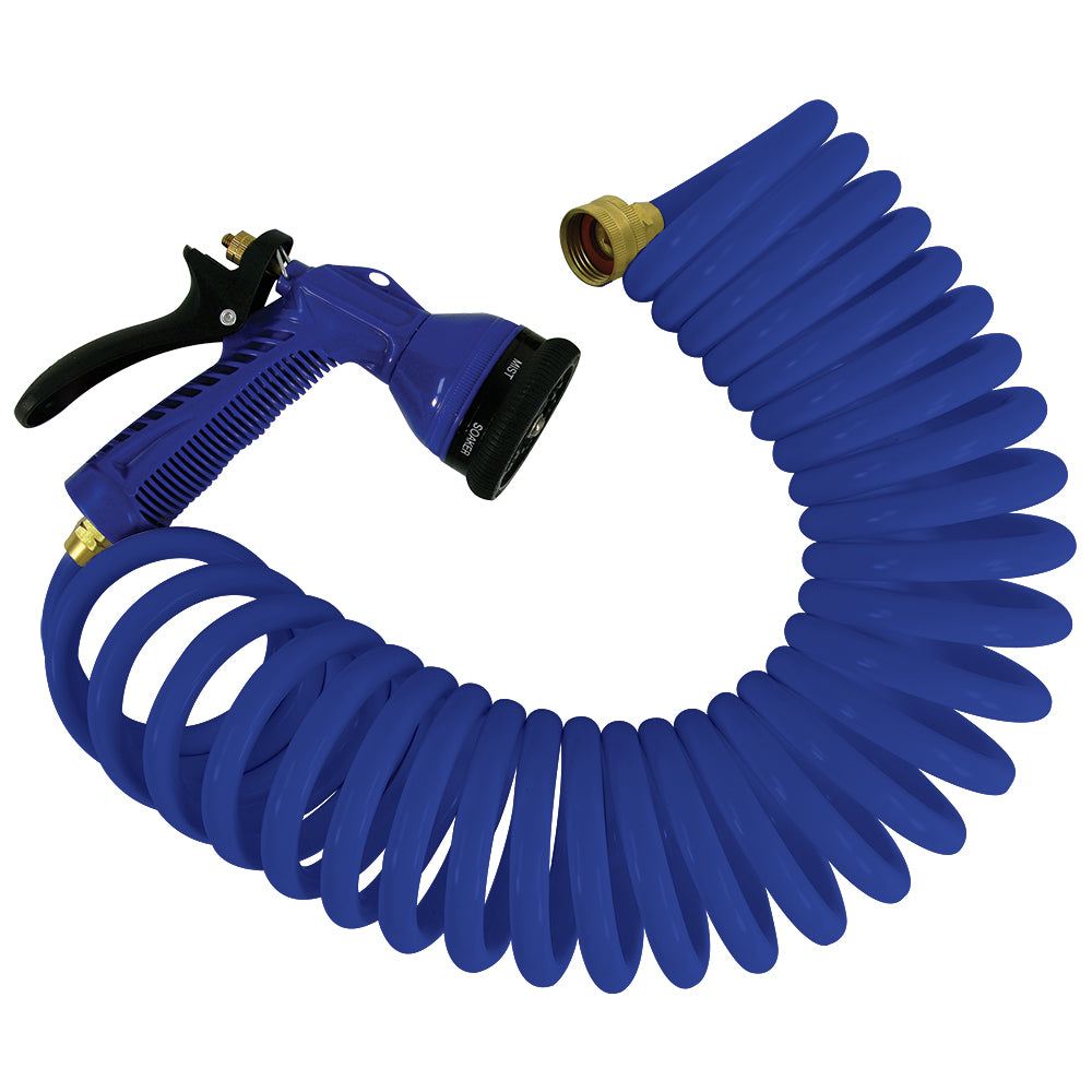 Whitecap 50 Blue Coiled Hose w/Adjustable Nozzle - Deckhand Marine Supply