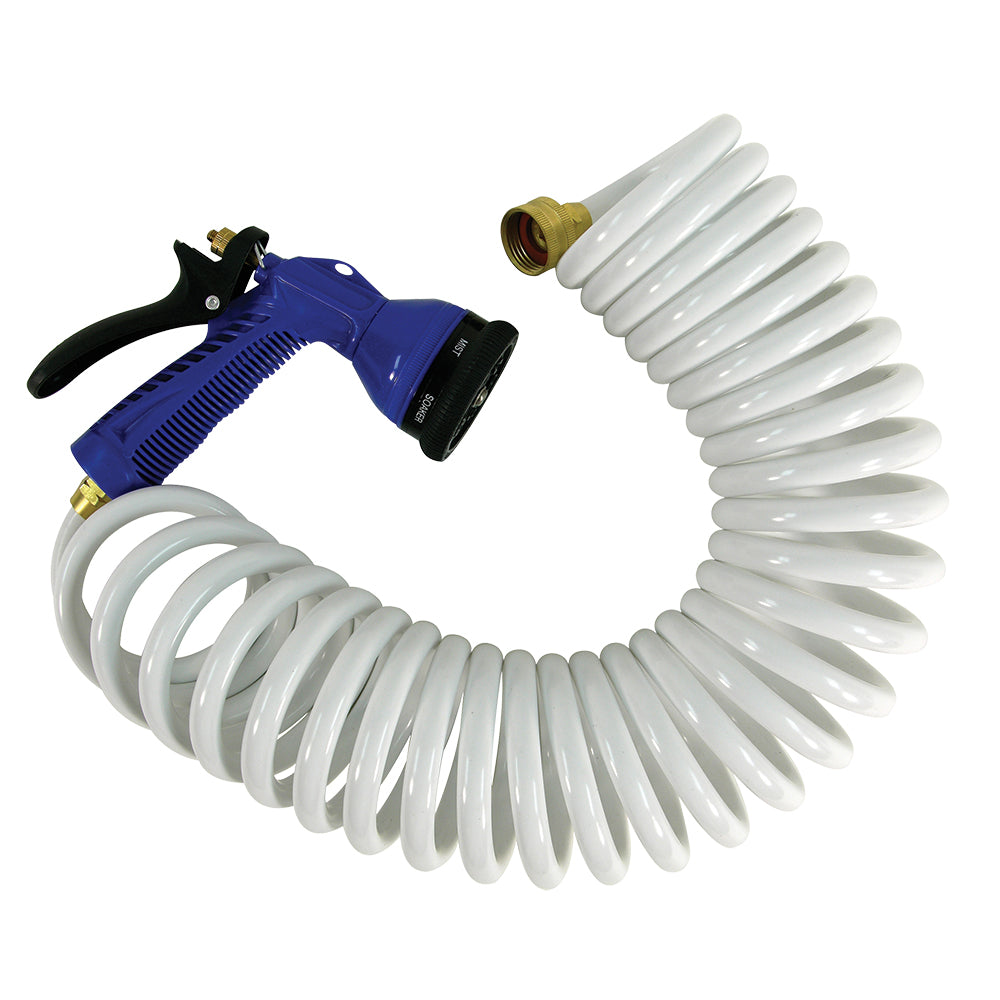 Whitecap 15 White Coiled Hose w/Adjustable Nozzle - Deckhand Marine Supply