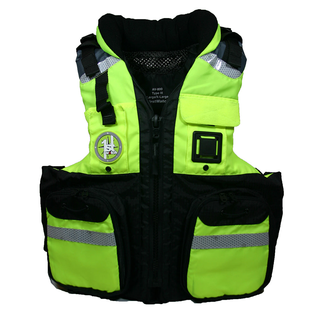First Watch AV-800 Four Pocket Flotation Vest - Hi-Vis Yellow - Large to XL - Deckhand Marine Supply