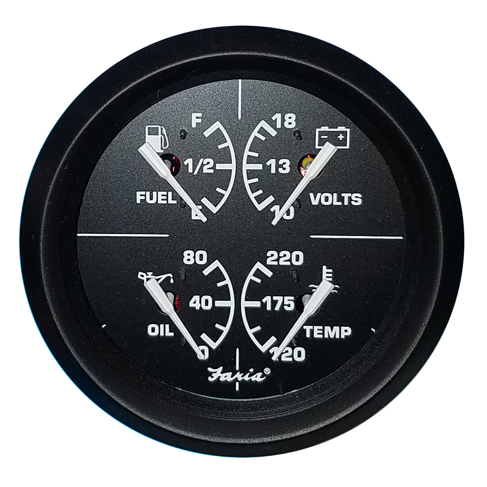 Faria Euro Black 4" Multifunction Gauge - Volt/Fuel/Oil/Water Temperature - Deckhand Marine Supply
