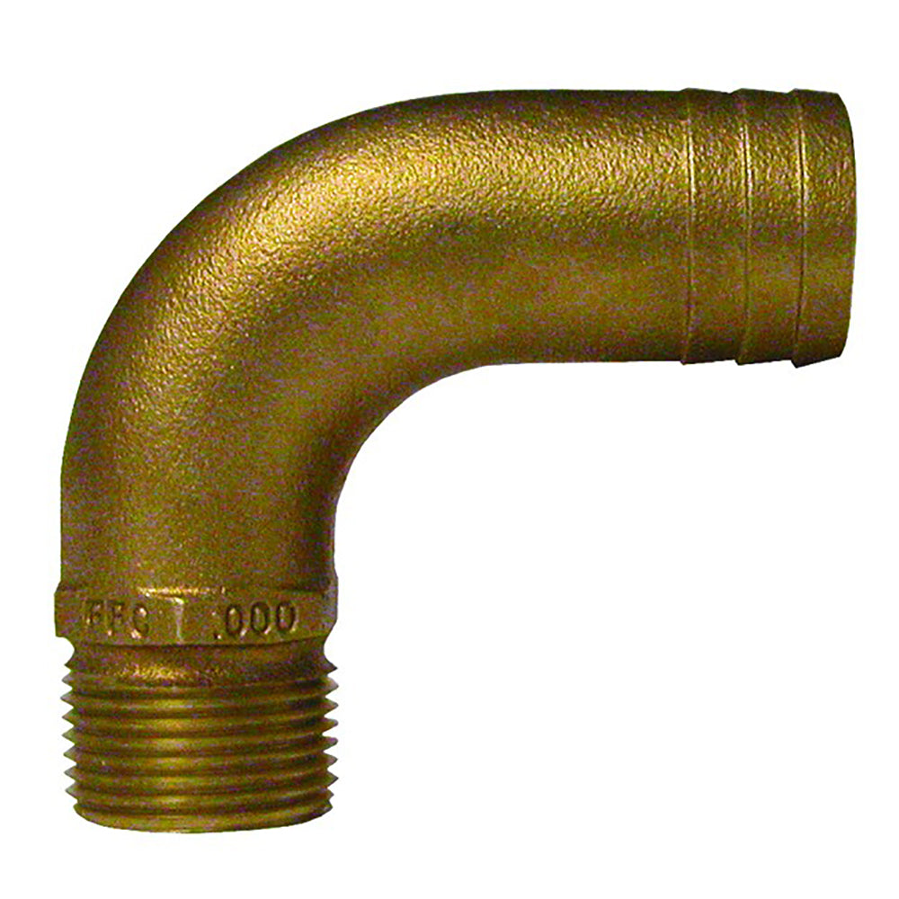 GROCO 1" NPT x 1-1/8" ID Bronze Full Flow 90 Elbow Pipe to Hose Fitting - Deckhand Marine Supply