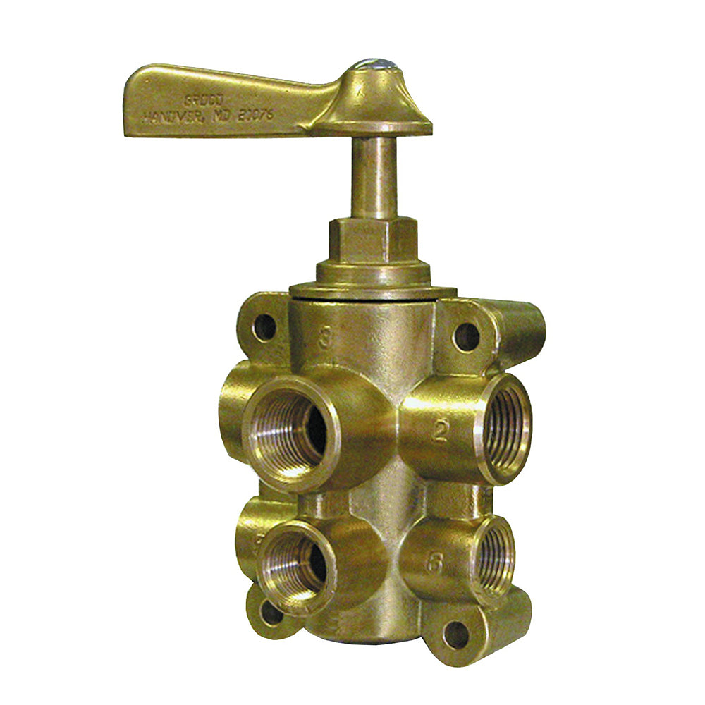 GROCO 6-Port NPT Bronze Fuel Valve 1/2" Main - 3/8" Return - Deckhand Marine Supply