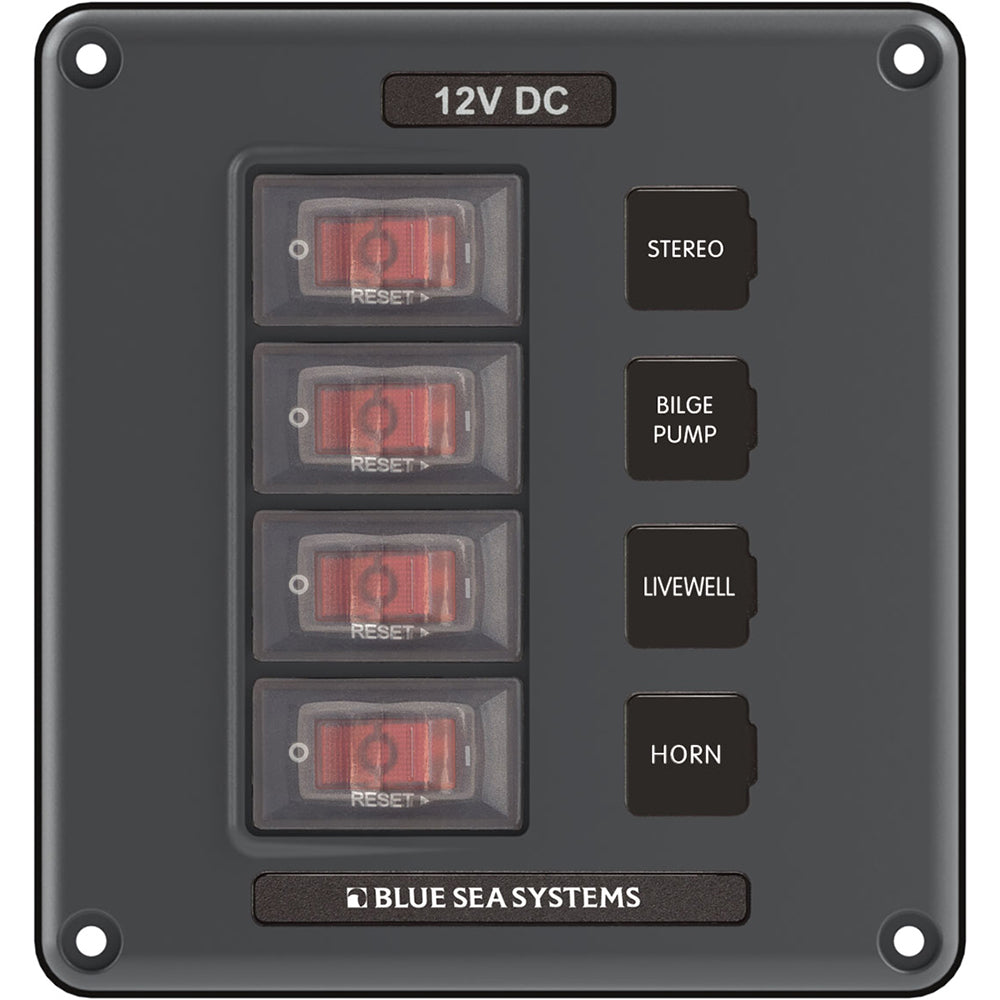 Blue Sea 4320 Circuit Breaker Switch Panel 4 Position - Gray - Deckhand Marine Supply
