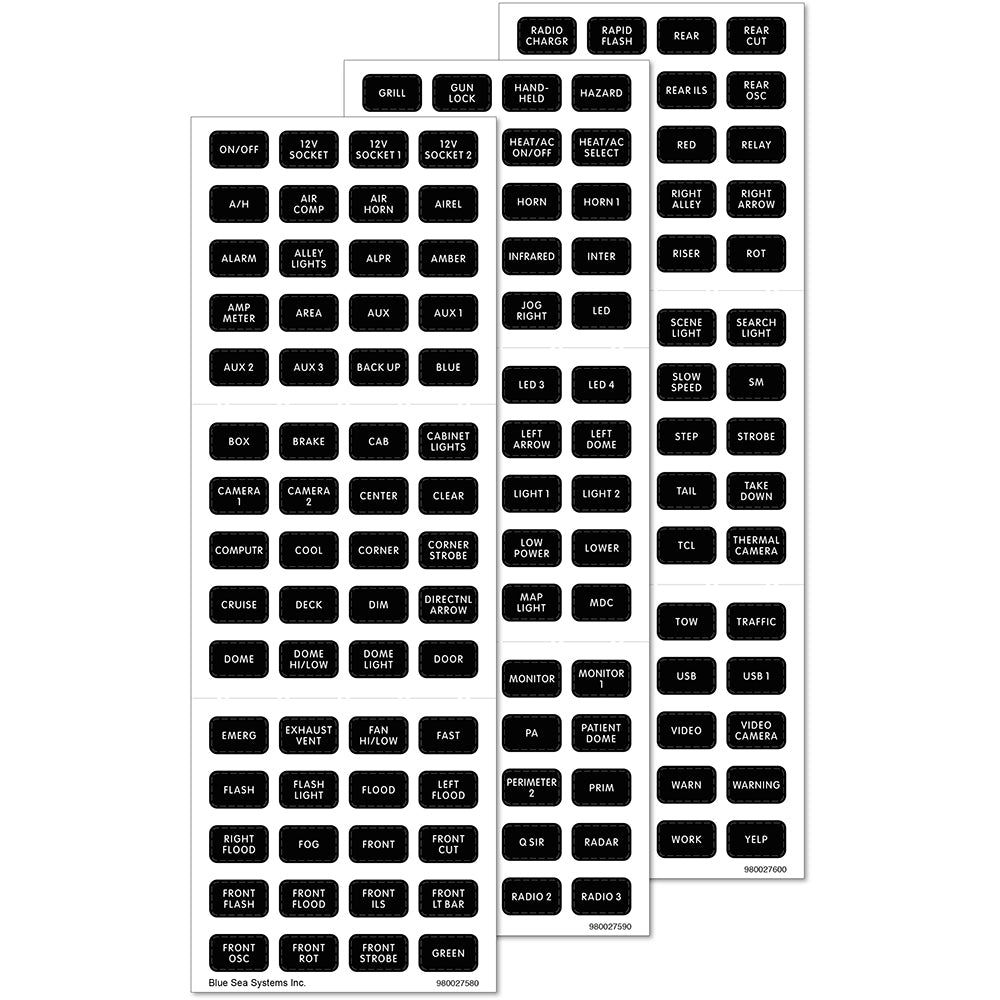 Blue Sea 7870 Black 180 Label Set - Emergency Vehicles - Deckhand Marine Supply