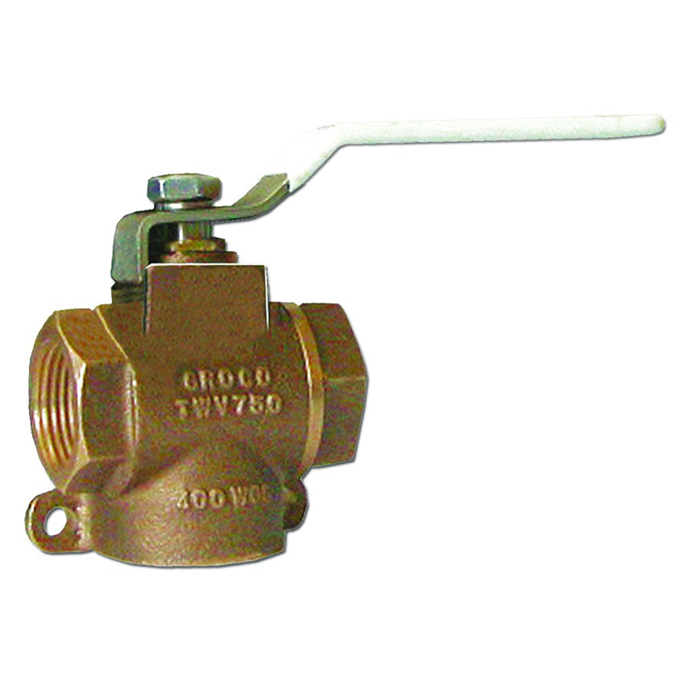 GROCO 1-1/2" NPT Bronze 3-Way Valve - Deckhand Marine Supply