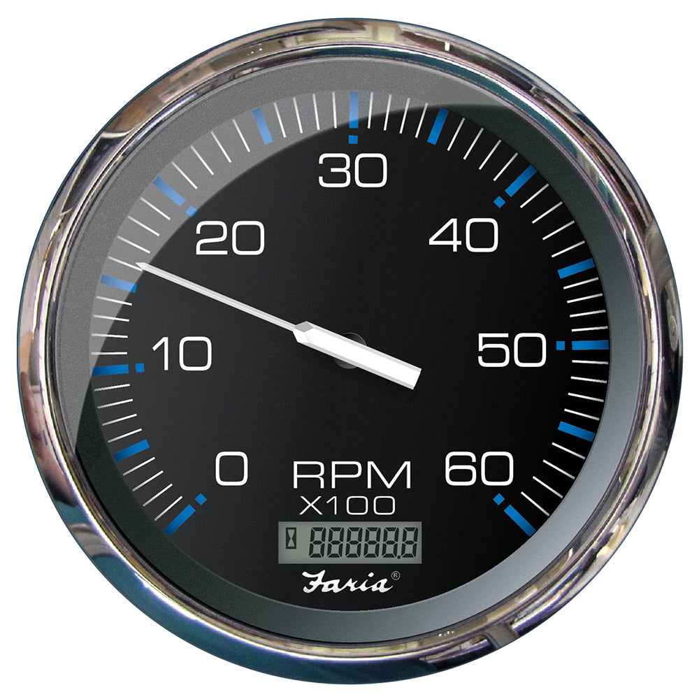 Faria Chesapeake Black 5" Tachometer w/Digital Hourmeter - 6000 RPM (Gas) (Inboard) - Deckhand Marine Supply