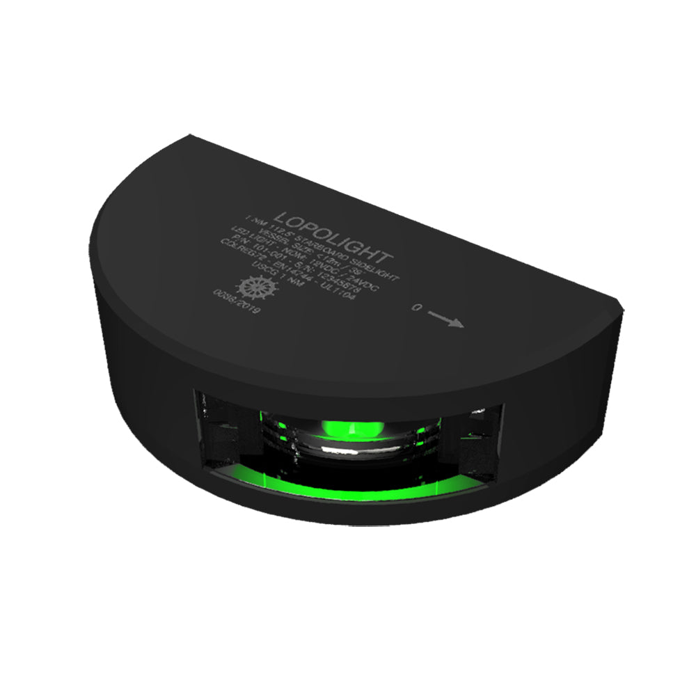 Lopolight Series 101-001 - Starboard Side Light - 1NM - Vertical Mount - Green - Black Housing - Deckhand Marine Supply