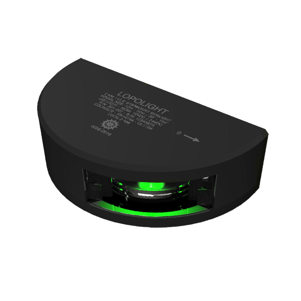 Lopolight Series 301-001 - Starboard Sidelight - 2NM - Vertical Mount - Green - Black Housing - Deckhand Marine Supply