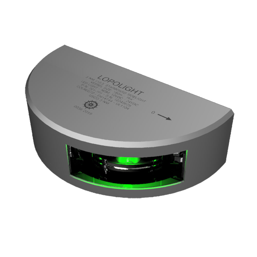 Lopolight Series 301-101 - Starboard Sideight - 3NM - Vertical Mount - Green - Silver Housing - Deckhand Marine Supply