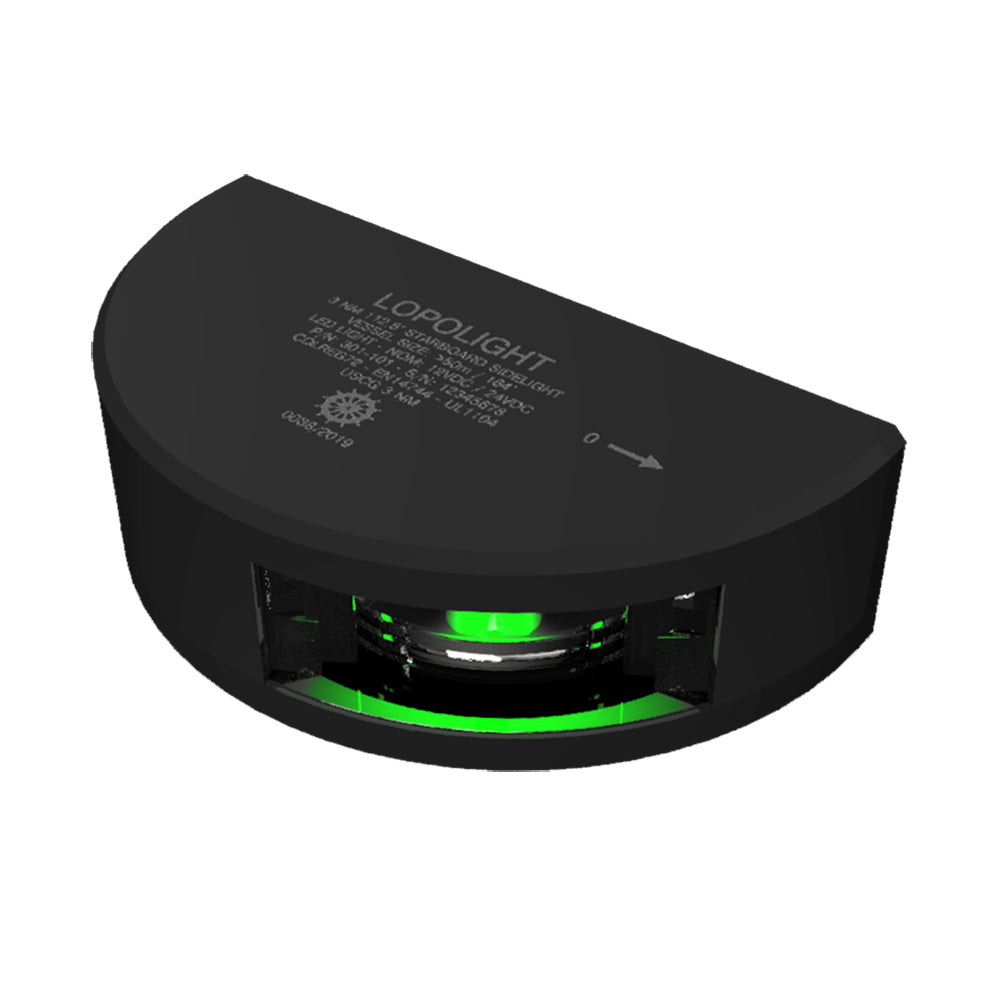 Lopolight Series 301-101 - Starboard Sideight - 3NM - Vertical Mount - Green - Black Housing - Deckhand Marine Supply