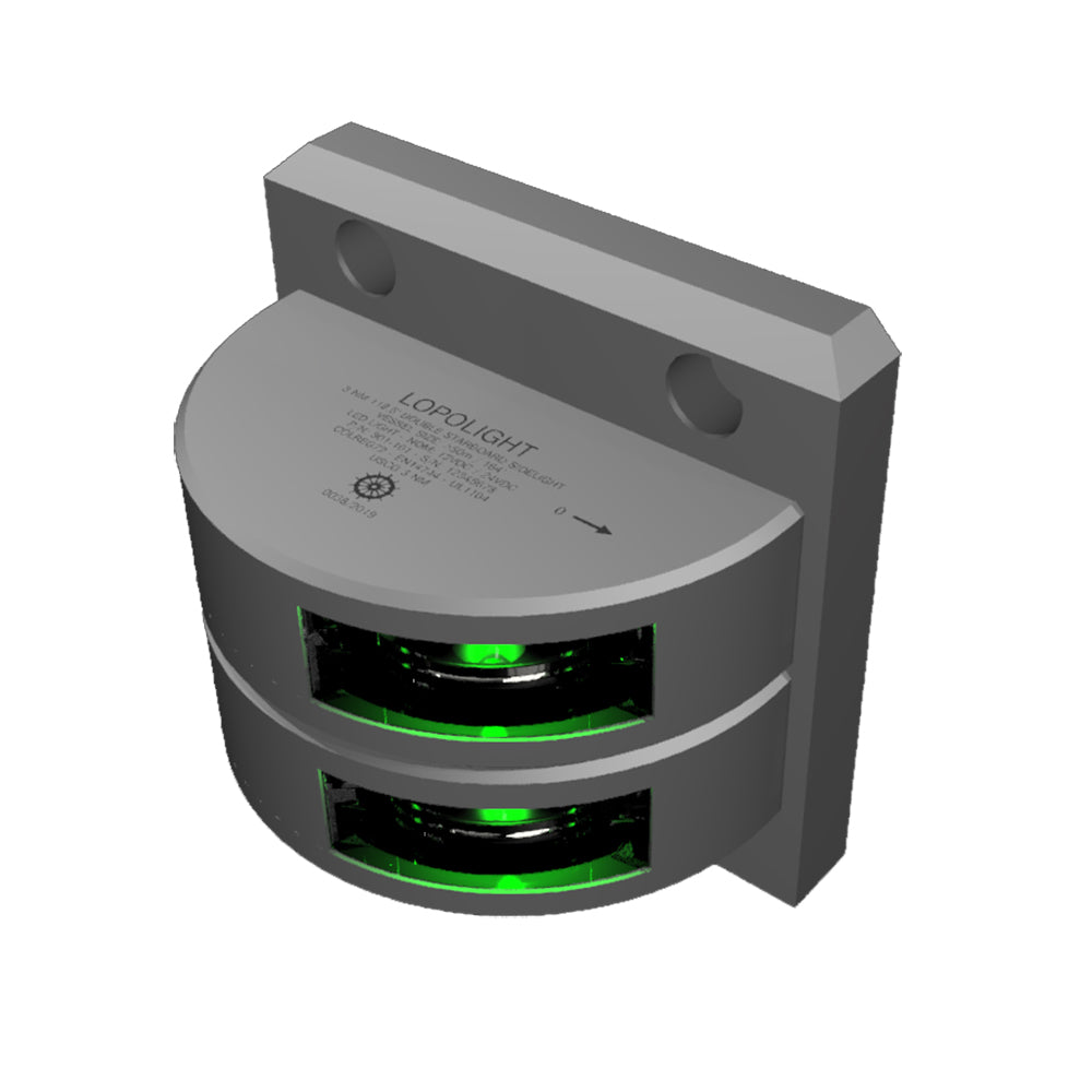 Lopolight Series301-101 - Double Stacked Starboard Sidelight - 3NM - Vertical Mount - Green - Silver Housing - Deckhand Marine Supply