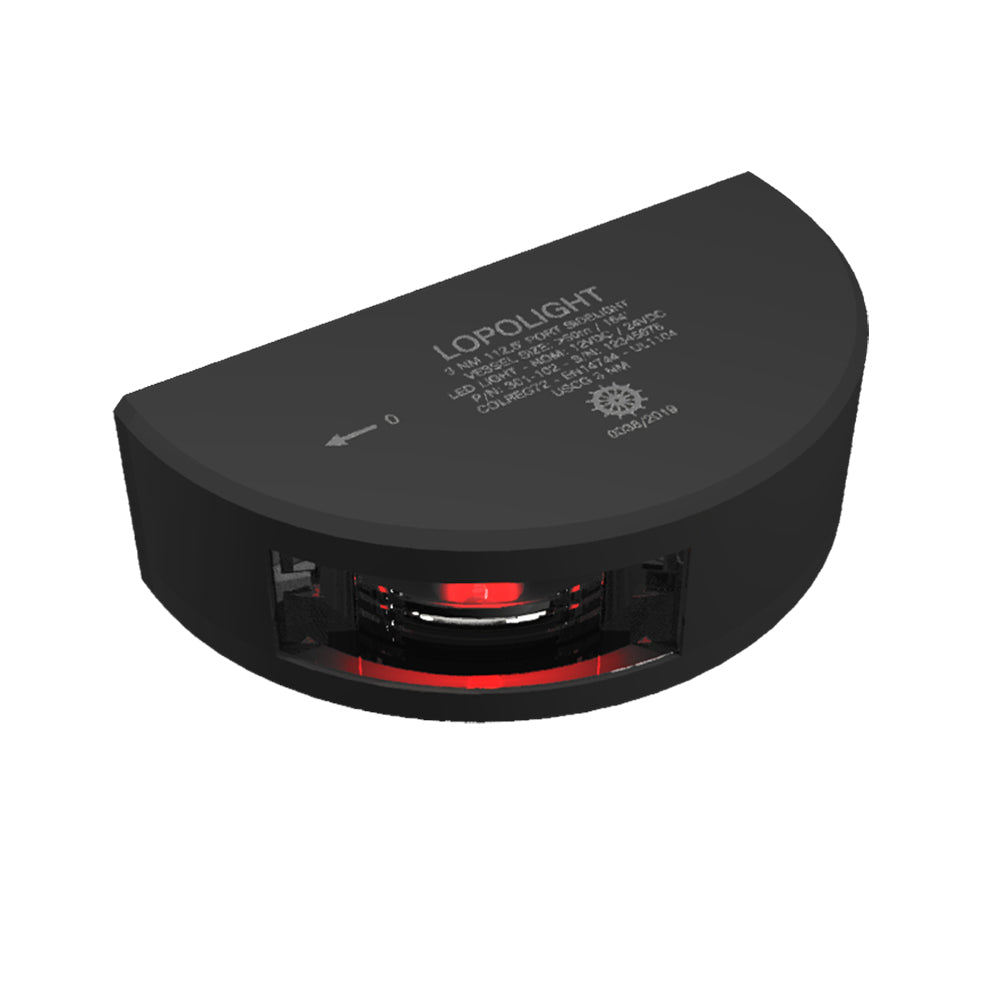 Lopolight Series 301-102 - Port Sidelight - Vertical Mount - 3NM - Red - Black Housing - Deckhand Marine Supply