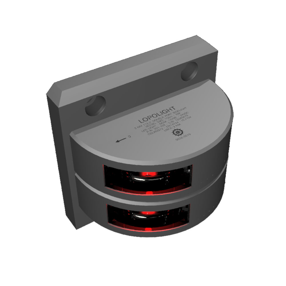 Lopolight Series 301-102 - Double Stacked Port Sidelight - 3NM - Vertical Mount - Red - Silver Housing - Deckhand Marine Supply