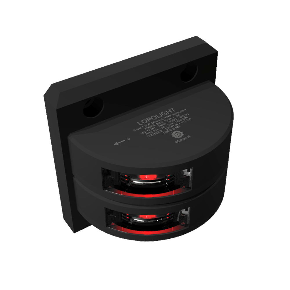 Lopolight Series 301-102 - Double Stacked Port Sidelight - 3NM - Vertical Mount - Red - Black Housing - Deckhand Marine Supply