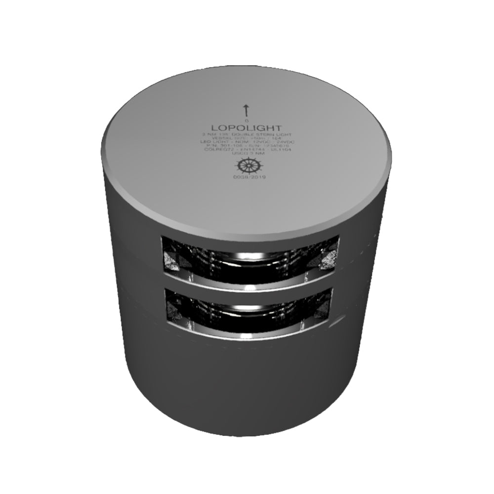 Lopolight Series 301-106 - Double Stacked Stern Light - 3NM - Horizontal Mount - White - Silver Housing - Deckhand Marine Supply