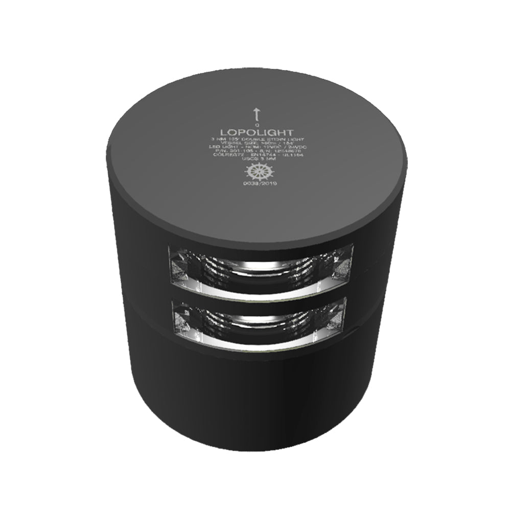 Lopolight Series 301-106 - Double Stacked Stern Light - 3NM - Horizontal Mount - White - Black Housing - Deckhand Marine Supply