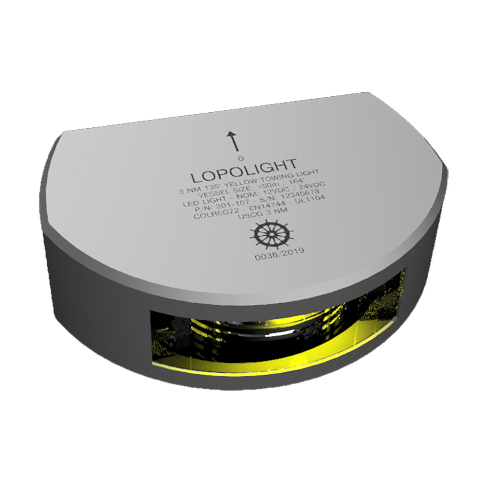 Lopolight Series 301-107 - Stern Towing Light - 3NM - Vertical Mount - Amber - Silver Housing - Deckhand Marine Supply